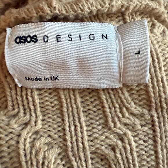 ASOS Cable Knit Oversized V-Neck Sweater Beige Large Preppy Chic Grandmacore - Picture 6 of 6